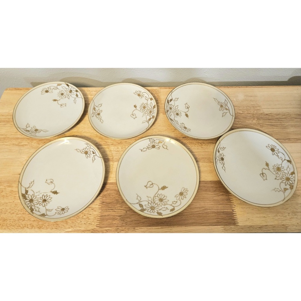 Noritake Nippon Hand Painted Bread Butter Plate Floral Gold Moriage 6" Set Of 6